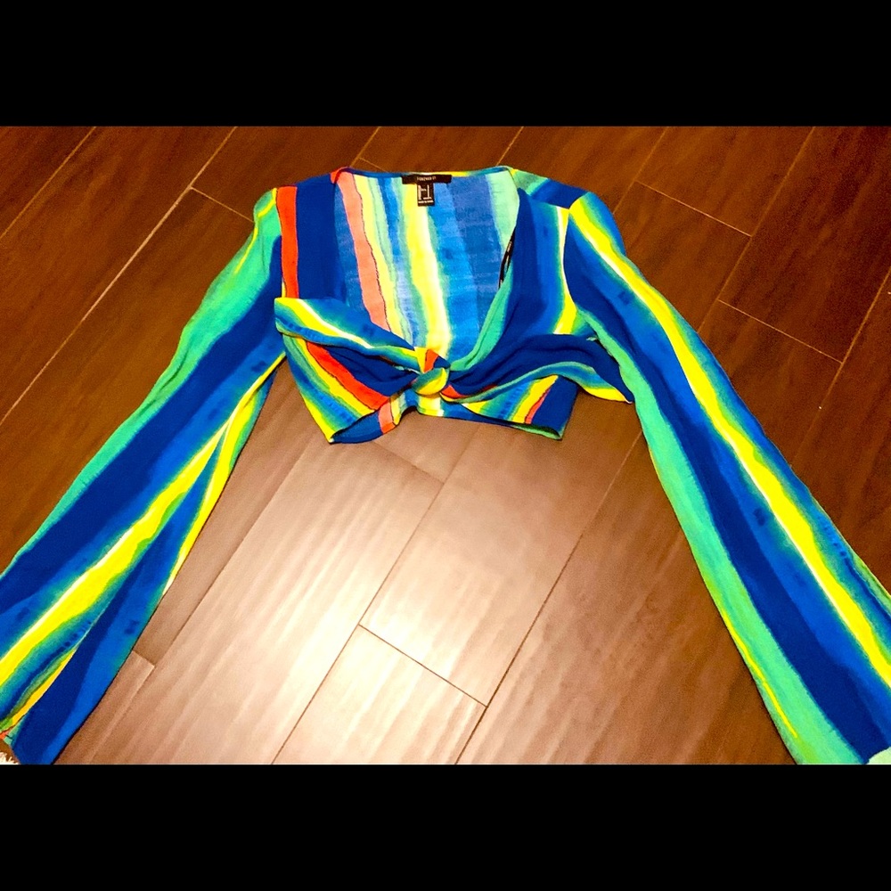 Forever21 rainbow tie up crop top.